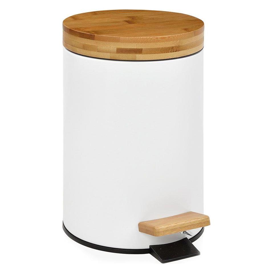 Andrea Papierkorb mit Pedal House Weiss Mattierend Metall Bambus 3 L (Ø 17 x 26 cm) (3 l) (45338011)