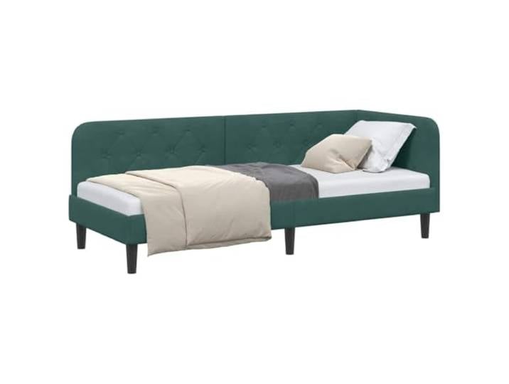 KTHLBRH Eckbett dunkelgrün 80 x 200 cm Samt Armlehne wendbar, platzsparendes Design, umwandelbar in ein Sofa, Holzrahmen