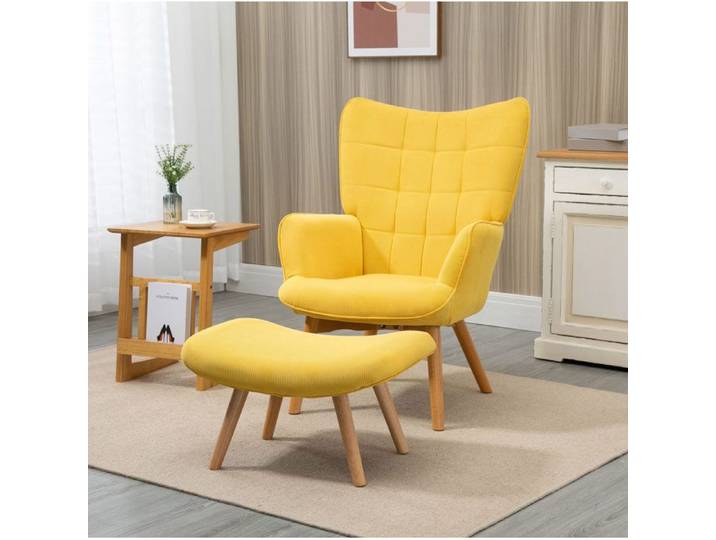 Fauteuil Relax Jaune En Polyester Fauteuil Bergère Contemporain FloraGrace Pour Salon Avec Ottoman 72x80x101cm