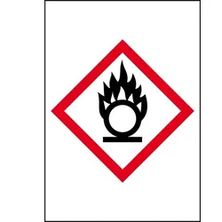 Aufkleber I Gefahrensymbol Flamme über Kreis GHS 03, Folie, selbstklebend, 70x100mm, 6/Bogen, GHS-Verordnung