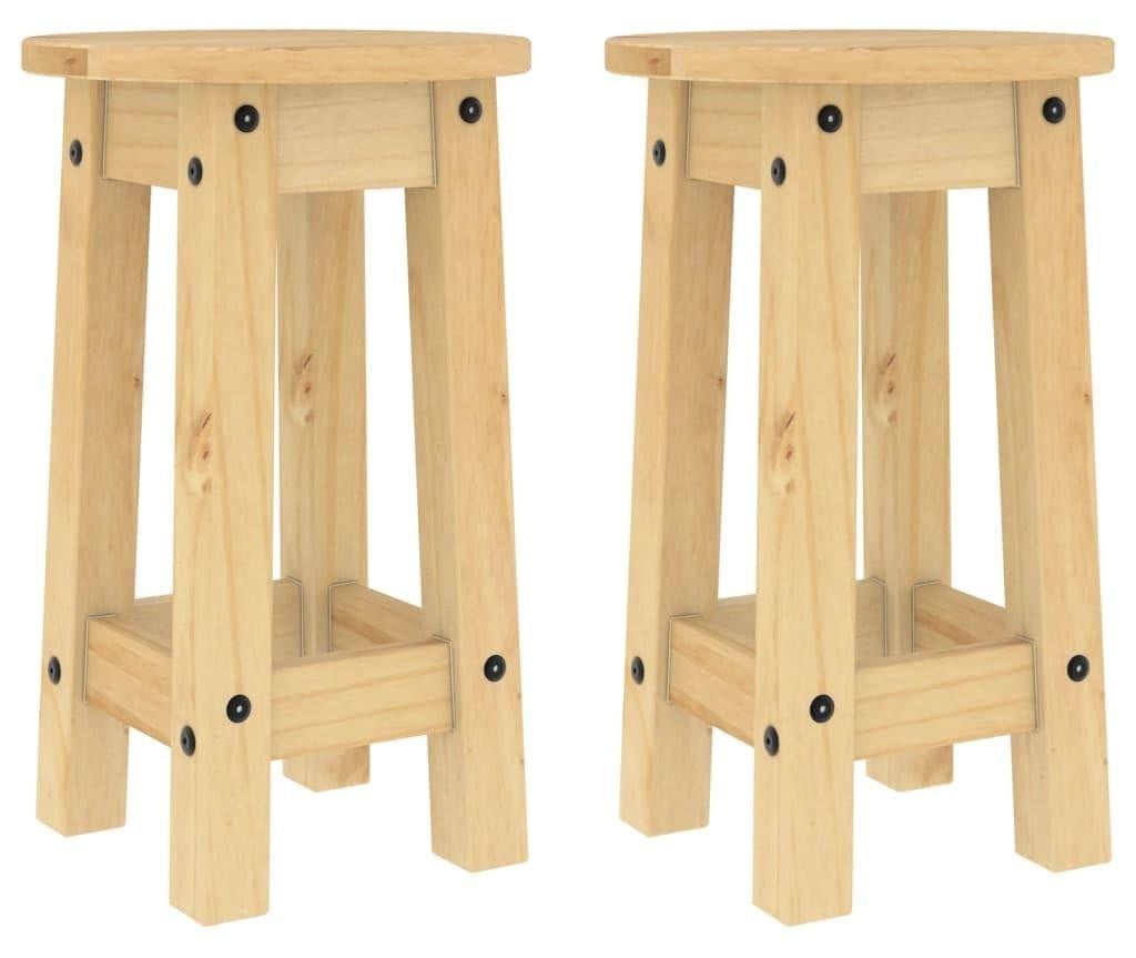 Set van 2 rustieke barkrukken van massief grenenhout