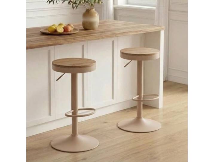 YOUNIKE Barhocker 2er Set Holz Barhocker Barstuhl Hoher Metallrahmen 360° höhenverstellbar drehbar mit Fußstütze Industriell Khaki
