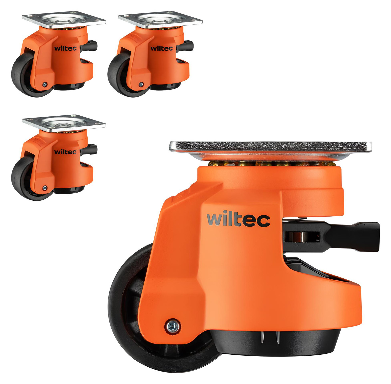 Wiltec Set van 4 zware lastrollen met ratelhandvat, draagvermogen 1000 kg (4 x 250 kg)