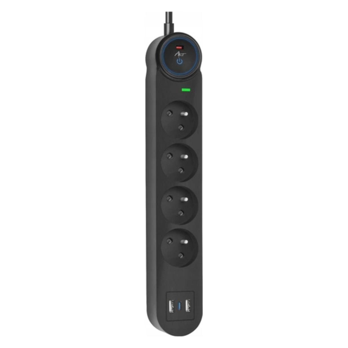 Art FU8154 gniazda-10A-2USB A+C-2.6A-czarny-3m-3x1,0mm2 (4x, CEE 7/4, 3 m) (FU815)