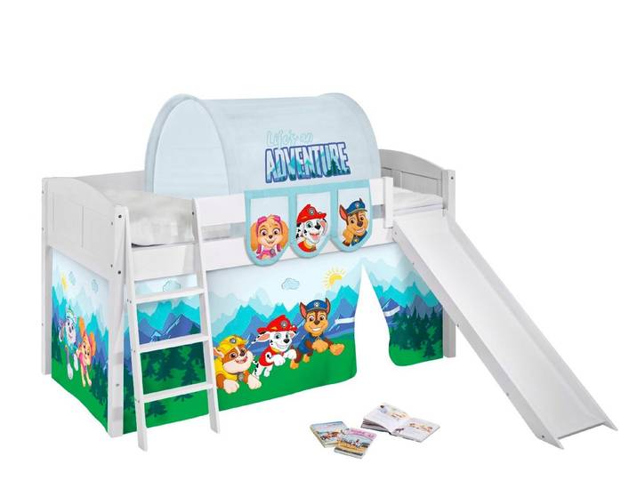 Lilokids Kinderbett Hochbett IDA Landhaus mit Rutsche & Vorhang PAW PATROL