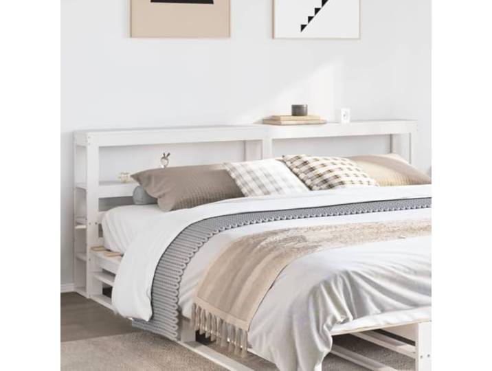 RJPLMFV Kopfteil mit Regalen, weiß, 200 cm, massives Kiefernholz Freistehend, ersetzt Nachttisch, Aufbewahrung mit 2 Regalen, ideal für kleines Schlafzimmer