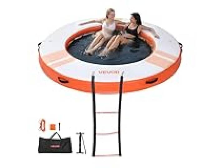 VEVOR Quai Flottant Gonflable Rond Plateforme de Quai Gonflable 2,44 m pour Piscine Plage Mer Réunions Famille Sorties Amis Activités Nautiques avec Sac de Transport Portable, Échelle Amovible, Orange