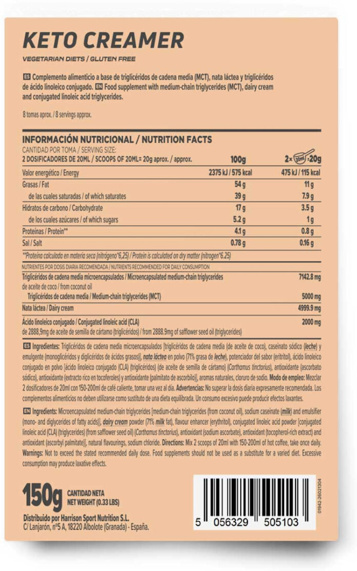 HSN Keto creamer 150g - Cafés - Polvo - 8  Servicios
