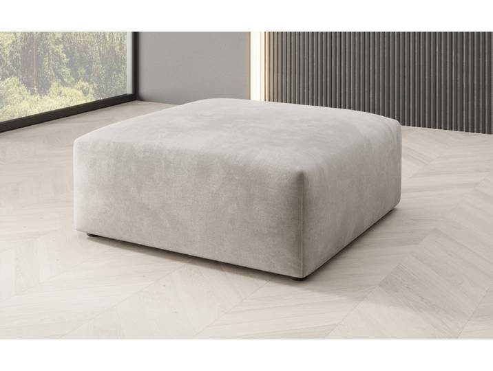 Beistellhocker 80 cm Snug aus Samt - Hellgrau - Samt - Luxusbetten24