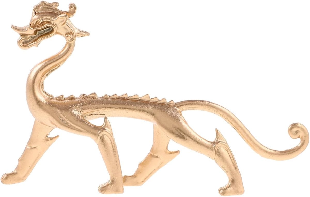 Gouden Draak Beeldje - Chinese Draak Sculptuur voor Bureau of Woonkamer - Duurzaam Metaal