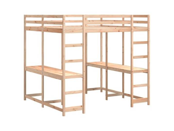 KTHLBRH Hochbett mit Schreibtisch und Leiter, 140 x 200 cm, Massivholz Robust, 4-seitige Sicherheitsseiten, geräumiger Schreibtisch, rustikales Design