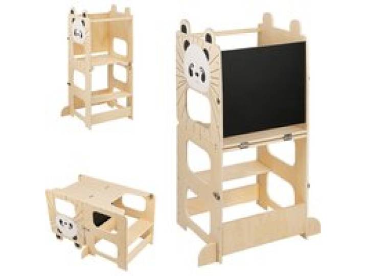 3-in-1 Montessori-leertoren, converteerbaar in een kindertafel met stoel - keukenkruk en staande stoel