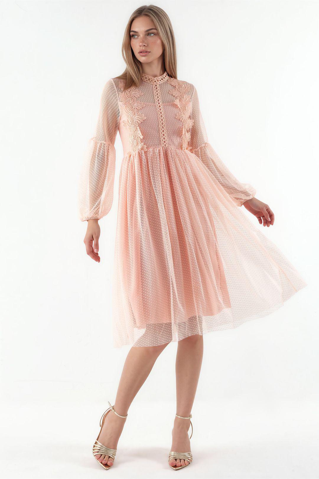 Spitzen A-Linien Midi Kleid