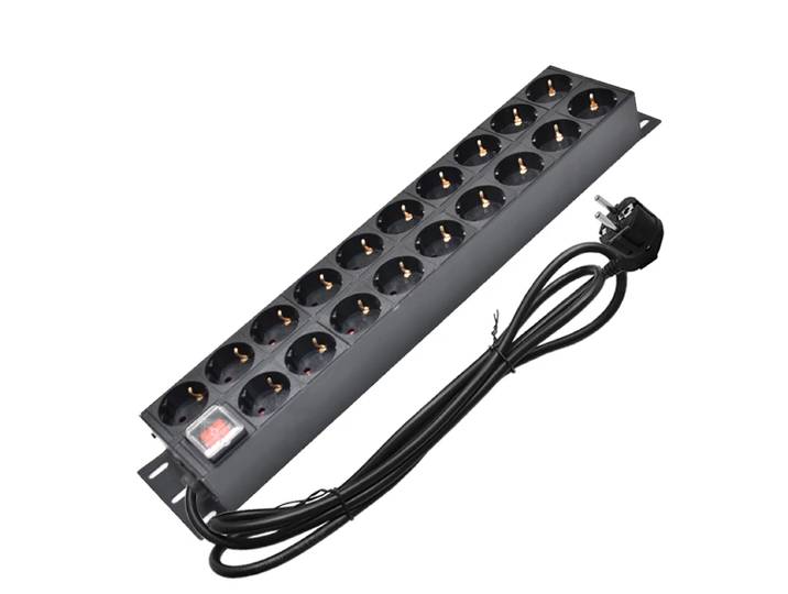 Unité de distribution de multiprise 2U PDU, prise allemande à 19 voies, interrupteur de rupture, prise ue iec C14, coque en alliage d'aluminium