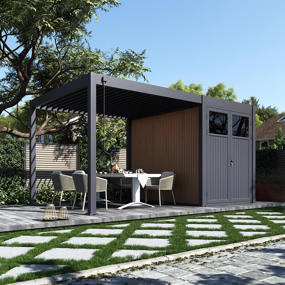 Weide Anbau-Gartenhaus Gerätehaus Aluminium & WPC 3 x 2 m Anthrazit/Teak