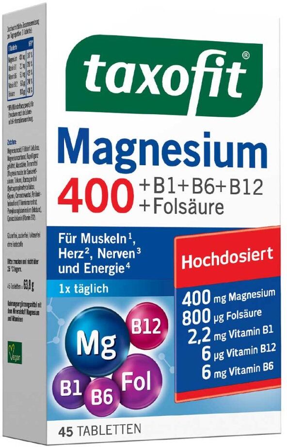 Taxofit Magnesium 400+B1+B6+B12+Folsäure Tabletten 45stk