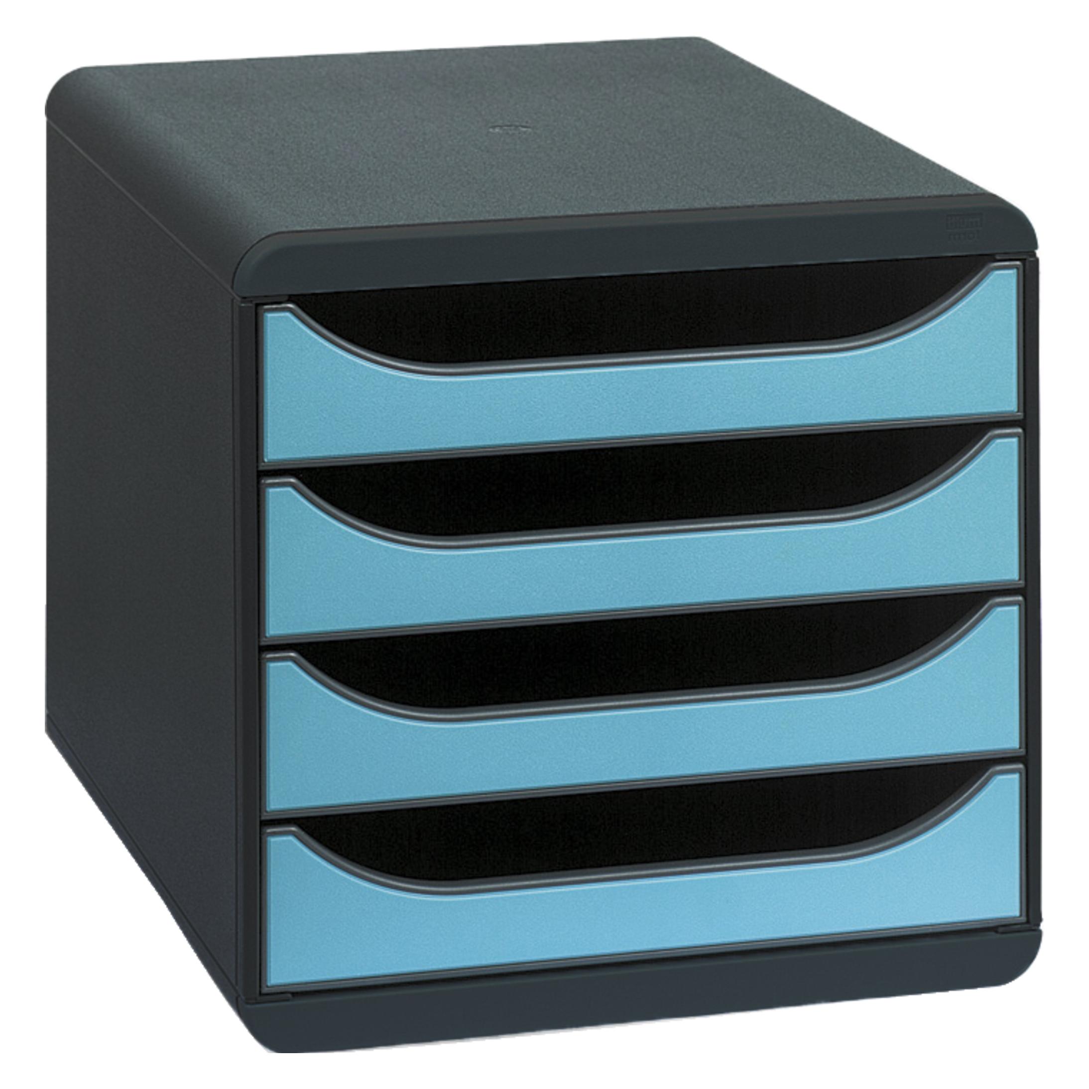 Exacompta Schubladenbox Big Box 4 Schubladen, Schwarz / Türkis (A4+) (310782D)