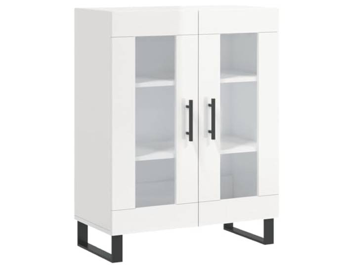KGFHERENB Sideboard Hochglanz Weiß mit Glastüren 69,5x34x90 cm Kommode Eleganter Beistellschrank für Wohnzimmer und Flur, stabile Metallfüße, großzügige Ablagefläche und stilvolle Glaseinsätze.