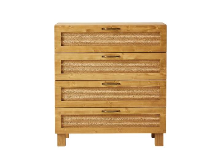 Commode sapin massif fibres naturelles marron clair 4 tiroirs