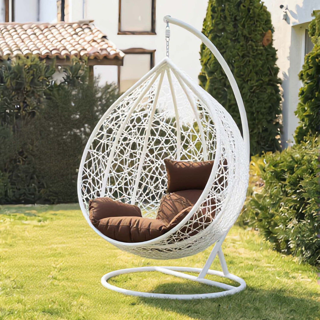 Bloomsbury Market Naperon Garden Swing Chair with Stand White/Brown 200cm H X 105cm W X 102cm L
