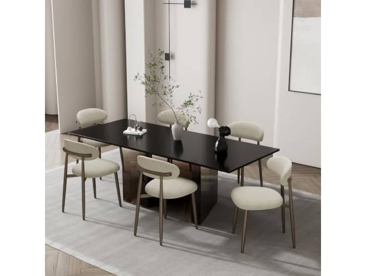 MALOL Esszimmerstühle 6er Set, Gepolsterte Stühle Esszimmer, Küchenstühle, Esstisch Stühle mit geschwungener Rückenlehne & Metallfüßen, moderne Stoffstühle für Küche, Wohnzimmer und Gastronomie, Kamel