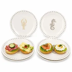 6x Ozean Kuchenteller Ø19cm Steingut maritim Dessert Frühstücksteller Salat