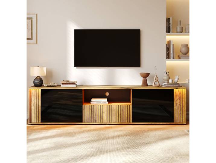 Armoire de télévision de stand Boîte TV Cabinet TV avec lumières LED Lowboard Avec 2 portes d'armoire 1 tiroir