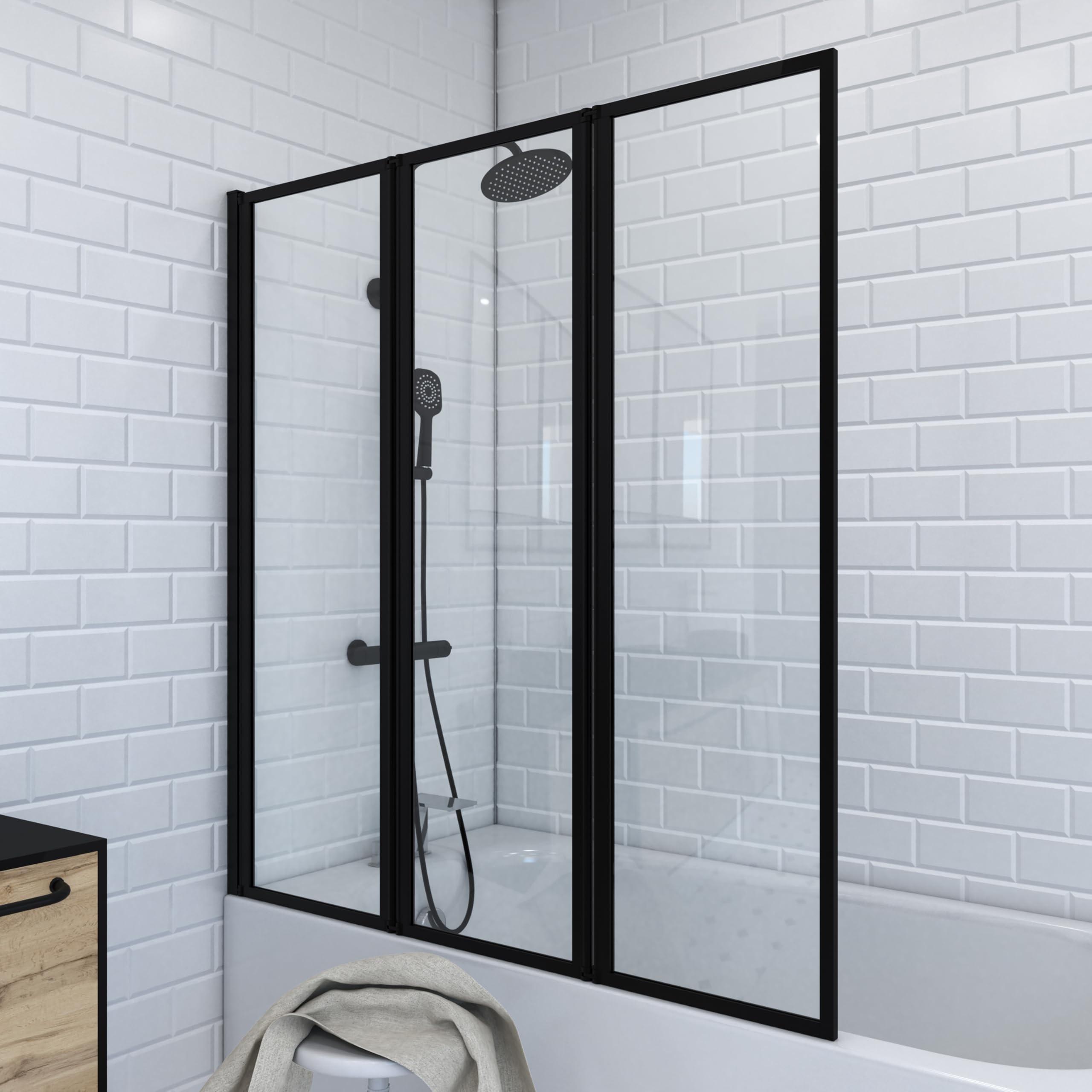 Verkleidung für Badewanne, Schwarz, 3-teilig, 125 x 143 cm