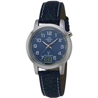 Funkuhr MASTER TIME "Basic", blau (dunkelblau, blau), Armbanduhren, Damen, silberfarben, Funkuhr, Armbanduhr, Quarzuhr, Damenuhr, Datum,Langzeitbatterie