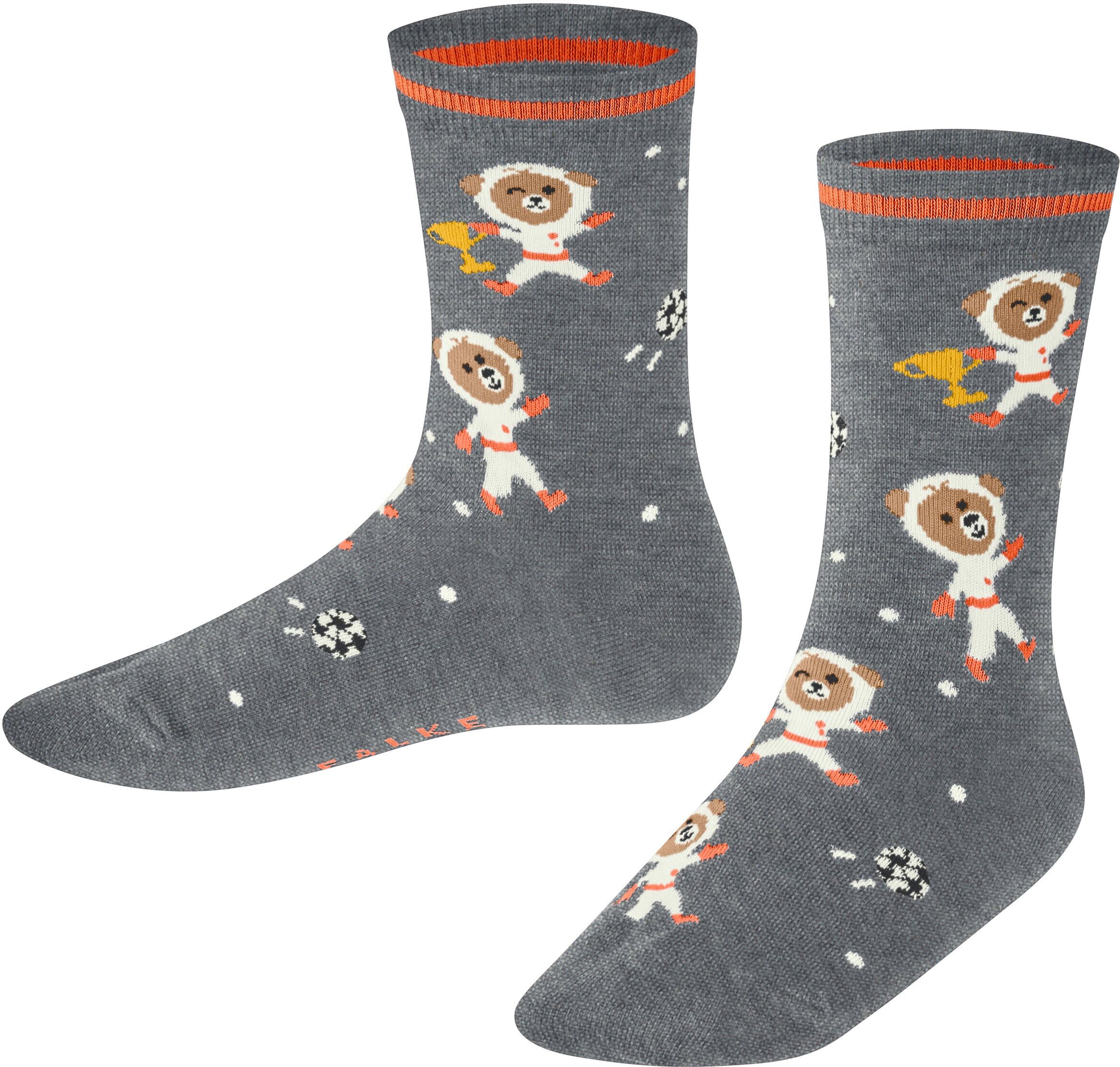 Socken FALKE "Soccer Astronauts", Kinder, Gr. 19-22, grau (light graumeliert (3390)), Obermaterial: 86% Baumwolle CO. 9% Polyamid PA. 4% Polyester PES. 1% Elasthan EL., Socken Socken