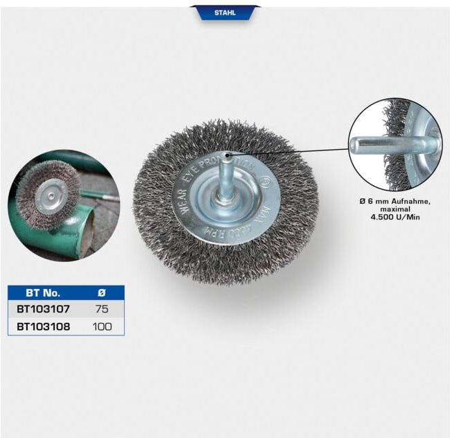 Brilliant Tools Brosse disque, Ø 75 mm avec arbre de 6 mm (BT103107)