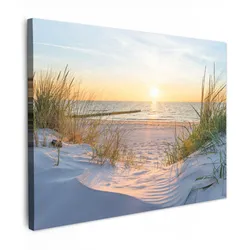 LEINWANDBILD Strand - Sonne - Düne - Gras - Sand - Horizont Wandbilder 80x60 cm