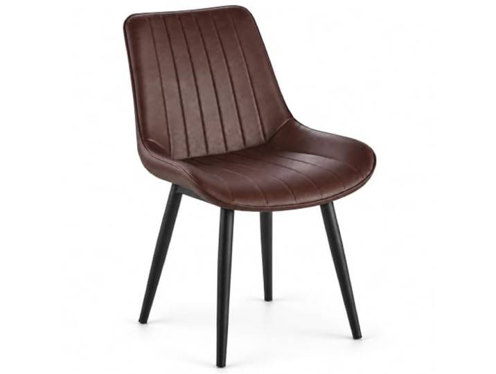 JS Ellie Esszimmerstühle 2er Set Aus Kunstleder Moderne Polsterstühle Mit Ergonomischer Rückenlehne – Für Esszimmer & Büro(Brown – black legs,set of 1)
