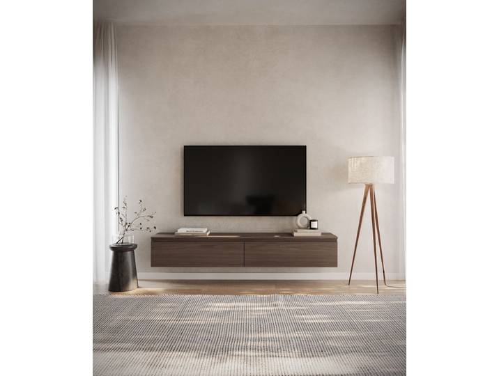 Meuble TV suspendu Bemmi Panneau de particules revêtu Marron/Imitation noyer 175cm