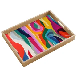 TABLETT Abstrakt - Bunt - Wellen - Linien Eichenholz 50x35 cm