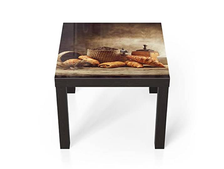 DEQORI Glastisch schwarz klein 55x55 cm Motiv Französisches Frühstück ausgefallener Beistelltisch aus Glas Hochglanz Couchtisch fürs Wohnzimmer moderner Couch Tisch mit Design