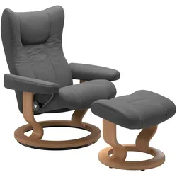 Stressless Sessel mit Hocker Wing Classic Leder Grau Batick Grey L (Large)