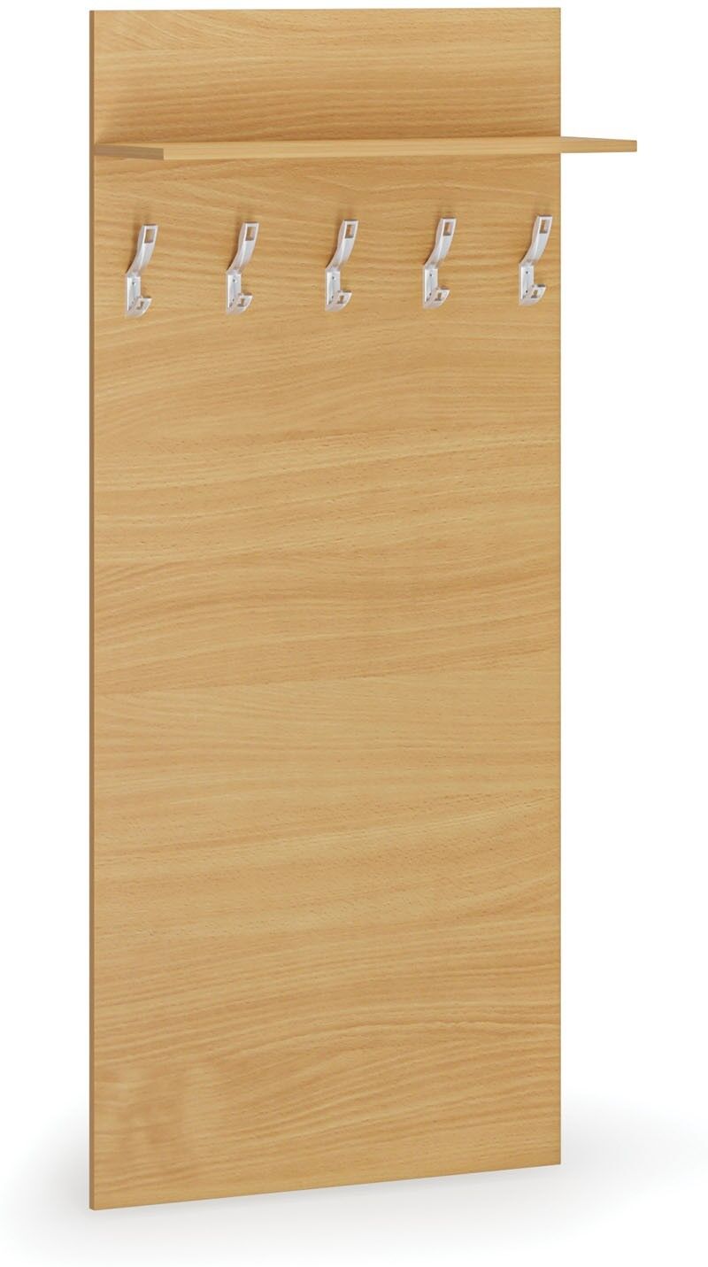B2B Partner Garderobenwand HORIZONT, 5 Kleiderhaken, Ablage, Holzstruktur horizontal, Buche