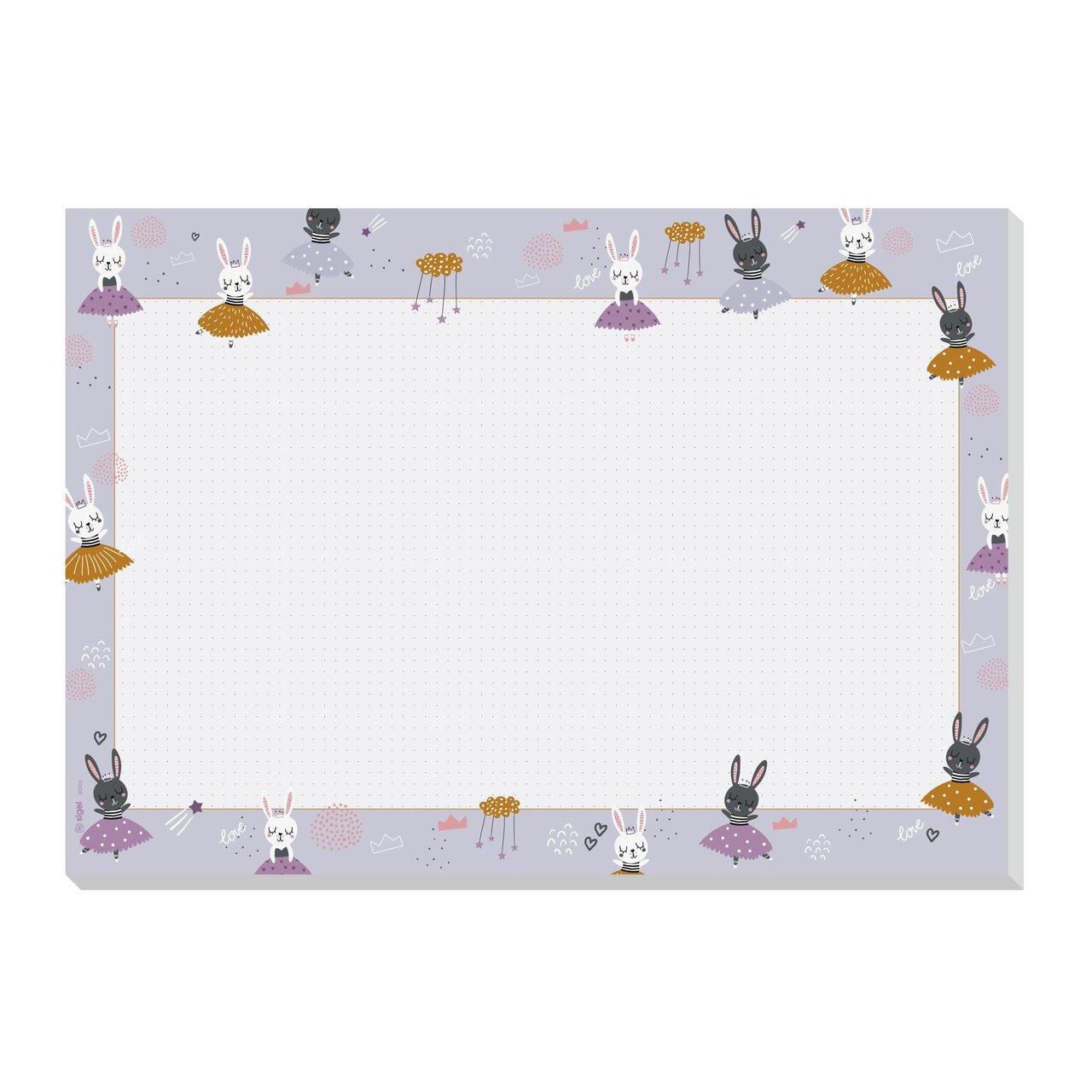 SIGEL Schreibtischunterlage Bunny Ballerinas flieder Papier 42,0 x 29,7 cm, 30,0 Blatt
