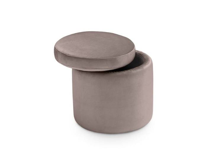 Pouf rangement rond fait en Italie en velours tourterelle 45x49 cm