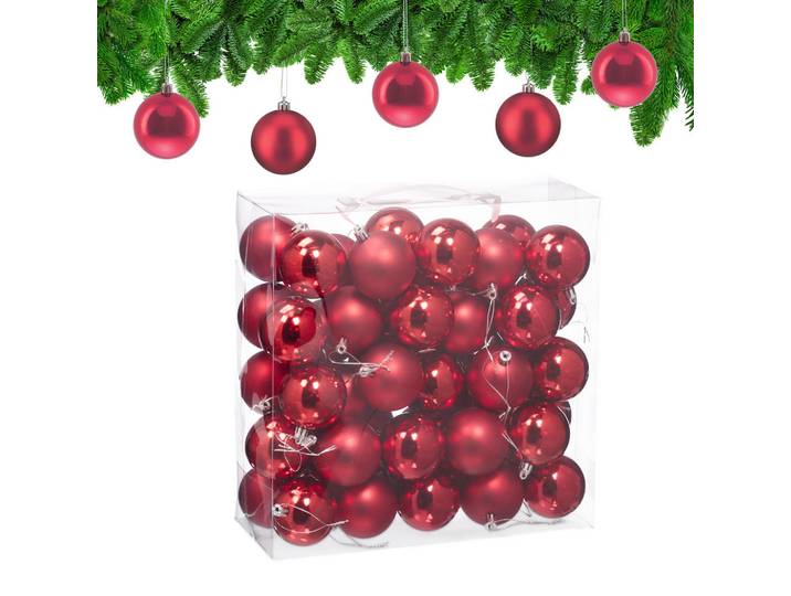 Relaxdays Weihnachtskugeln Rot 50er-Set Kunststoff, 6x7x6 cm, Dekoration, Weihnachtsdekoration, Christbaumschmuck
