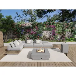 Tisch quadratisch mit Gasfeuerstelle - MGO - Beton-Optik - SEROZA