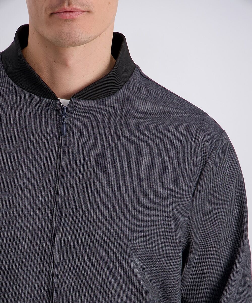 Blouson PIERRE CARDIN, Herren, Gr. 48, grau (schwarzened pearl), Web, Obermaterial: 54% Schurwolle, 44% Polyester, 2% Elasthan, unifarben, bequem hüftbedeckend, Rundhals, Bündchen, Jacken Blouson, mit Wolle schwarzened pearl 48