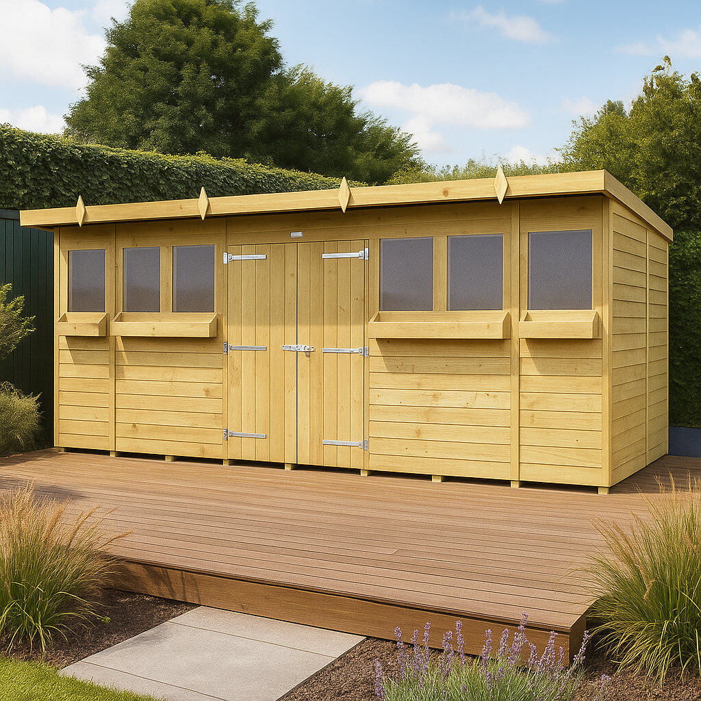 Total Sheds Pent Summer Shed Green 14ft W x 8ft D