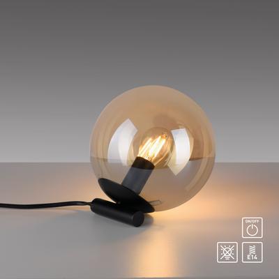 OTTO HOME Tischleuchte "Nellin", schwarz (schwarz, glas amberfarben), 1, Ø 16cm H: 16cm, Leuchten, Tischleuchte mit großer Glaskugel, amberfarben oder opal matt weiß, Tischleuchte