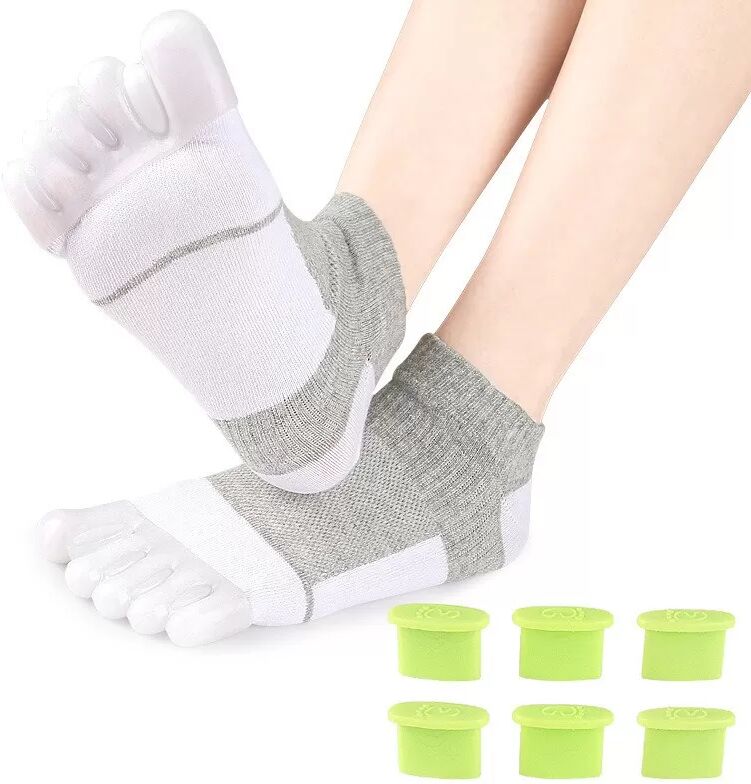 INF Verstellbare Zehenspreizer Socken - Ballenkorrektur & Zehenausrichtung Weiß+Grau