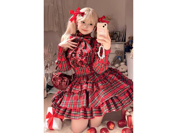 - Coffret cadeau humanoïde - Chemisier Lolita à carreaux de Noël et SK par CATCOCOON