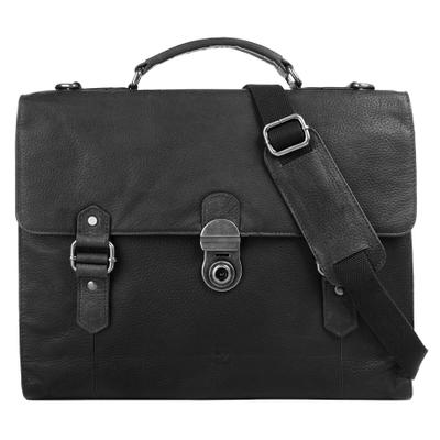 Aktentasche BODENSCHATZ "BODENSCHATZ Herren, Damen echt Leder", Gr. B/H/T: 36cm x 32cm x 9cm onesize, schwarz, Leder, Strukturmuster, Taschen, echt Leder