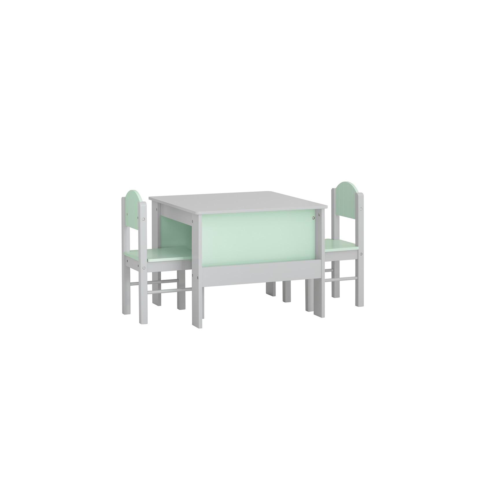 SoBuy Kindertisch mit 2 Stühlen und 2 Regalen Hellgrau 60x60x48cm Modern