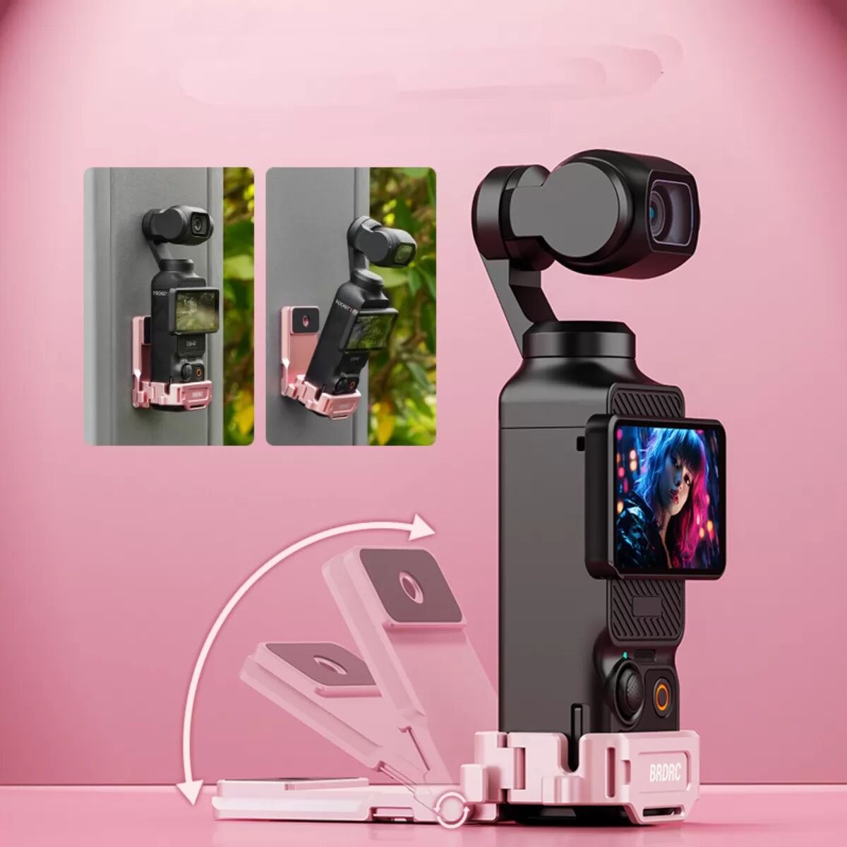 INF Base adaptatrice magnétique multifonction rose compatible avec DJI Pocket 3 - Montage rapide en alliage d'aluminium avec